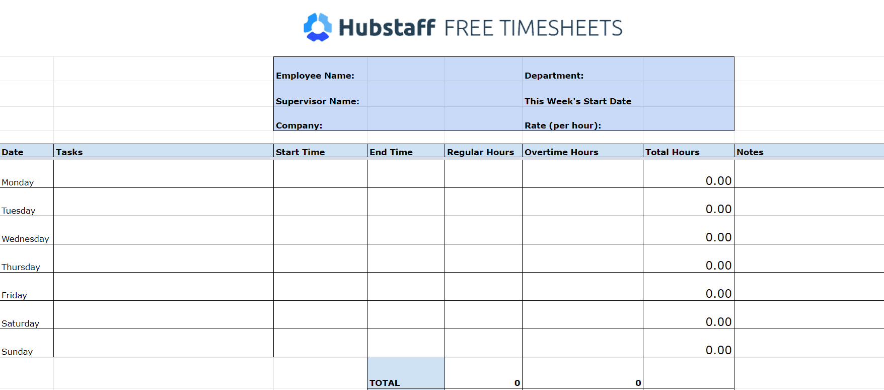 Hubstaff timesheet template