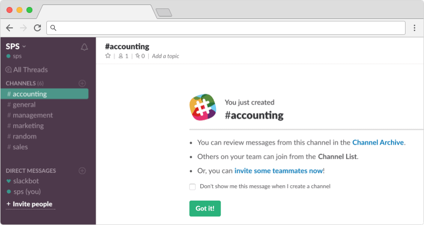 Creating a new Slack channel