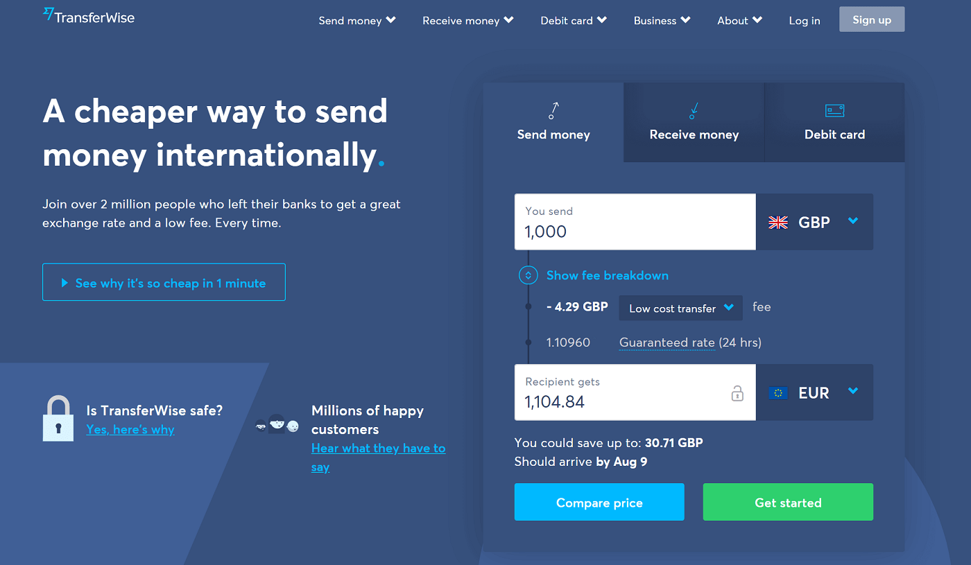 transferwise homepage