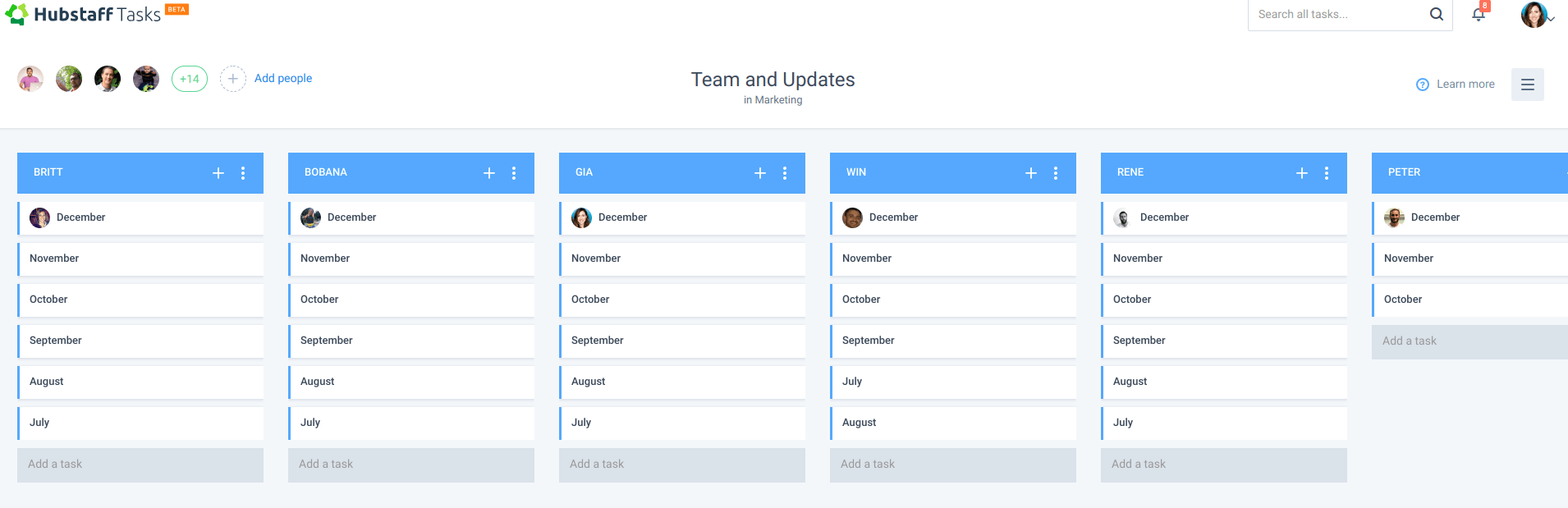 hubstaff tasks board for team updates
