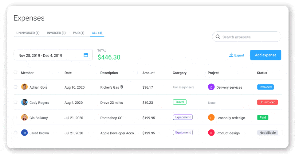 Updated expense tracking