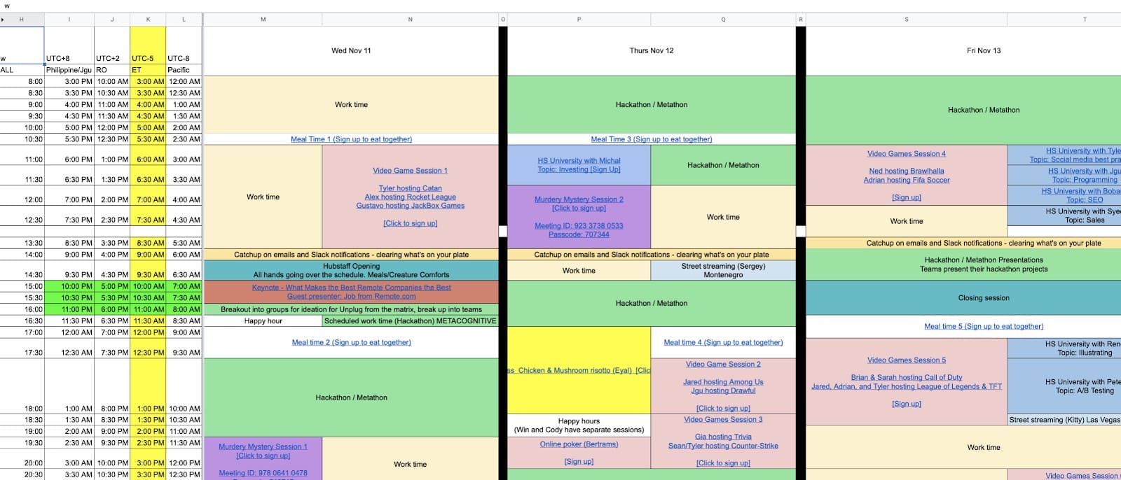 Hubstaff's 2020 virtual retreat schedule