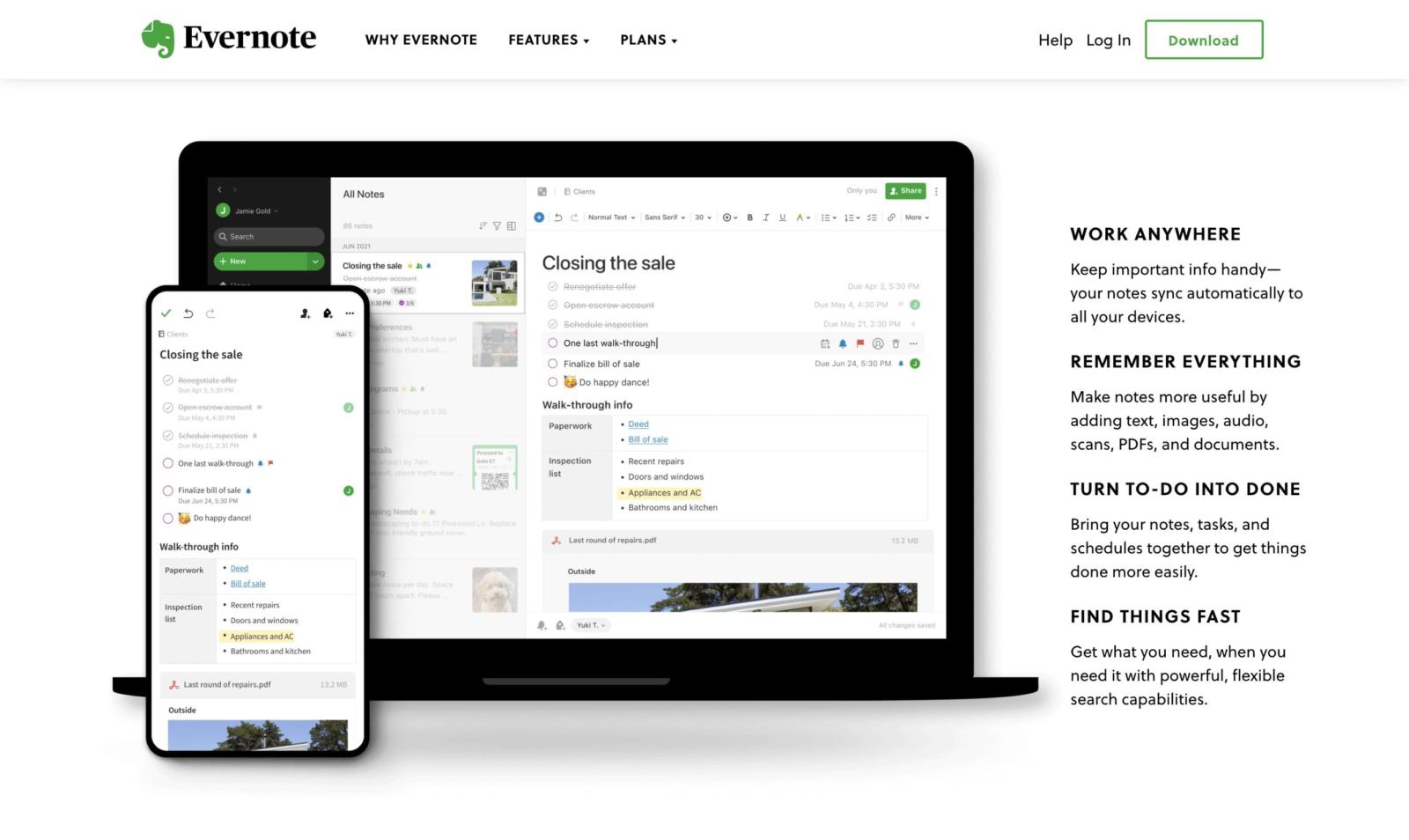 Evernote homepage