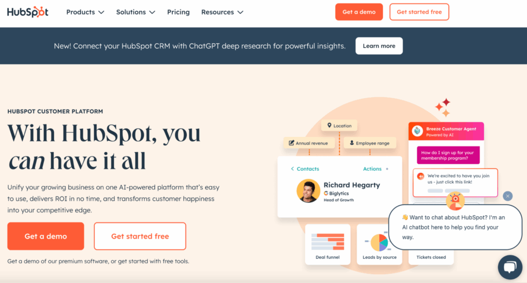HubSpot home page