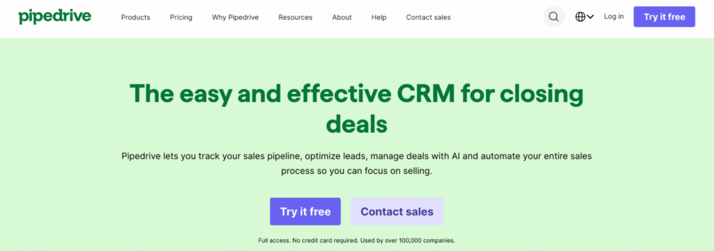 Pipedrive home page