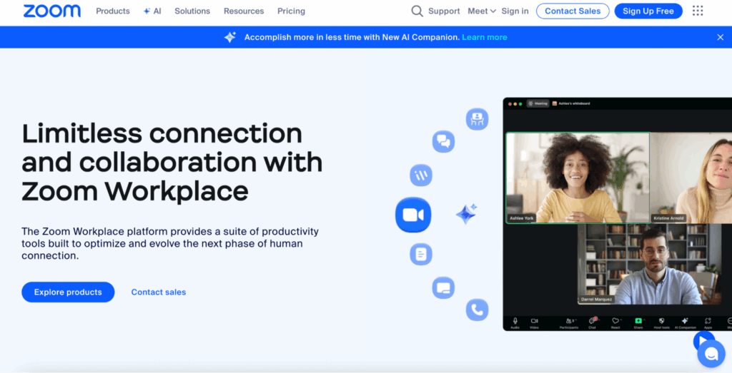 Zoom homepage