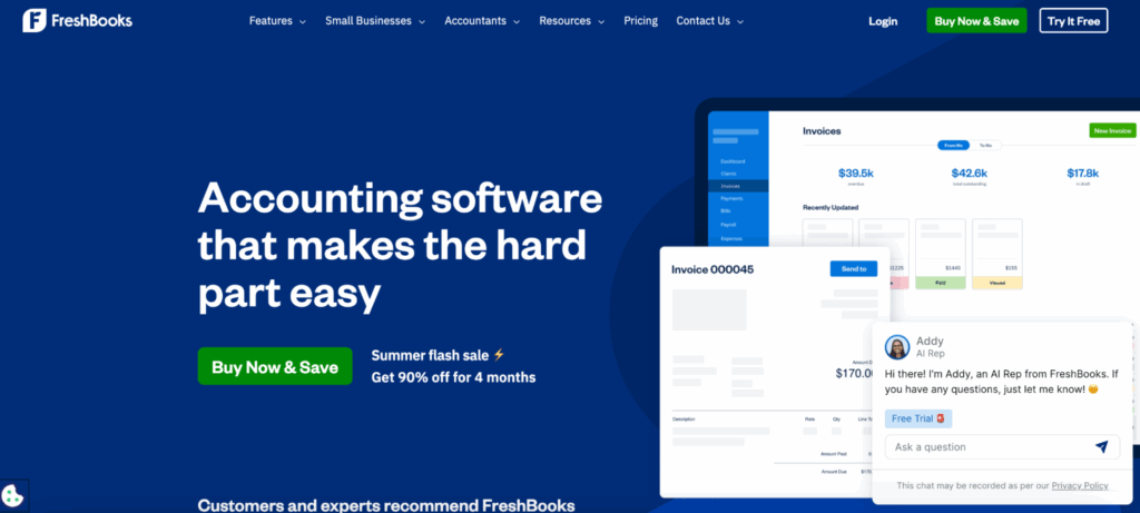 Freshbooks home page