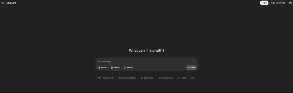 ChatGPT home page