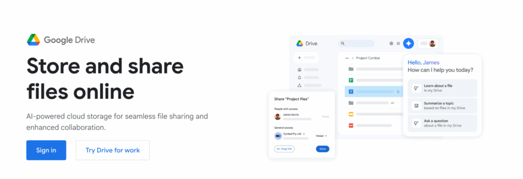 Google Drive home page