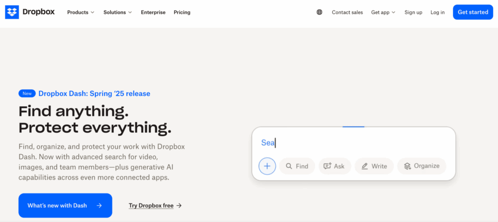 Dropbox home page