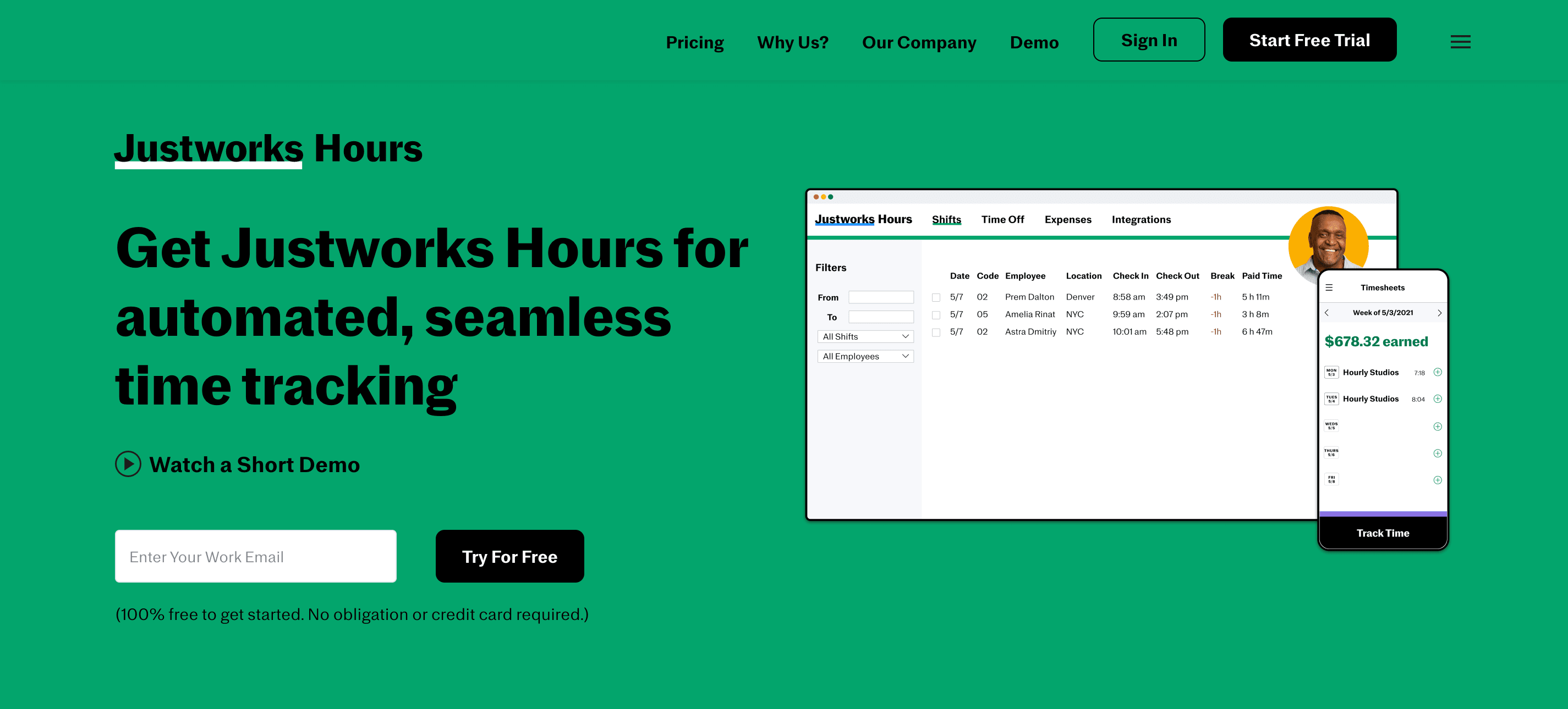 Justworks Hours home page