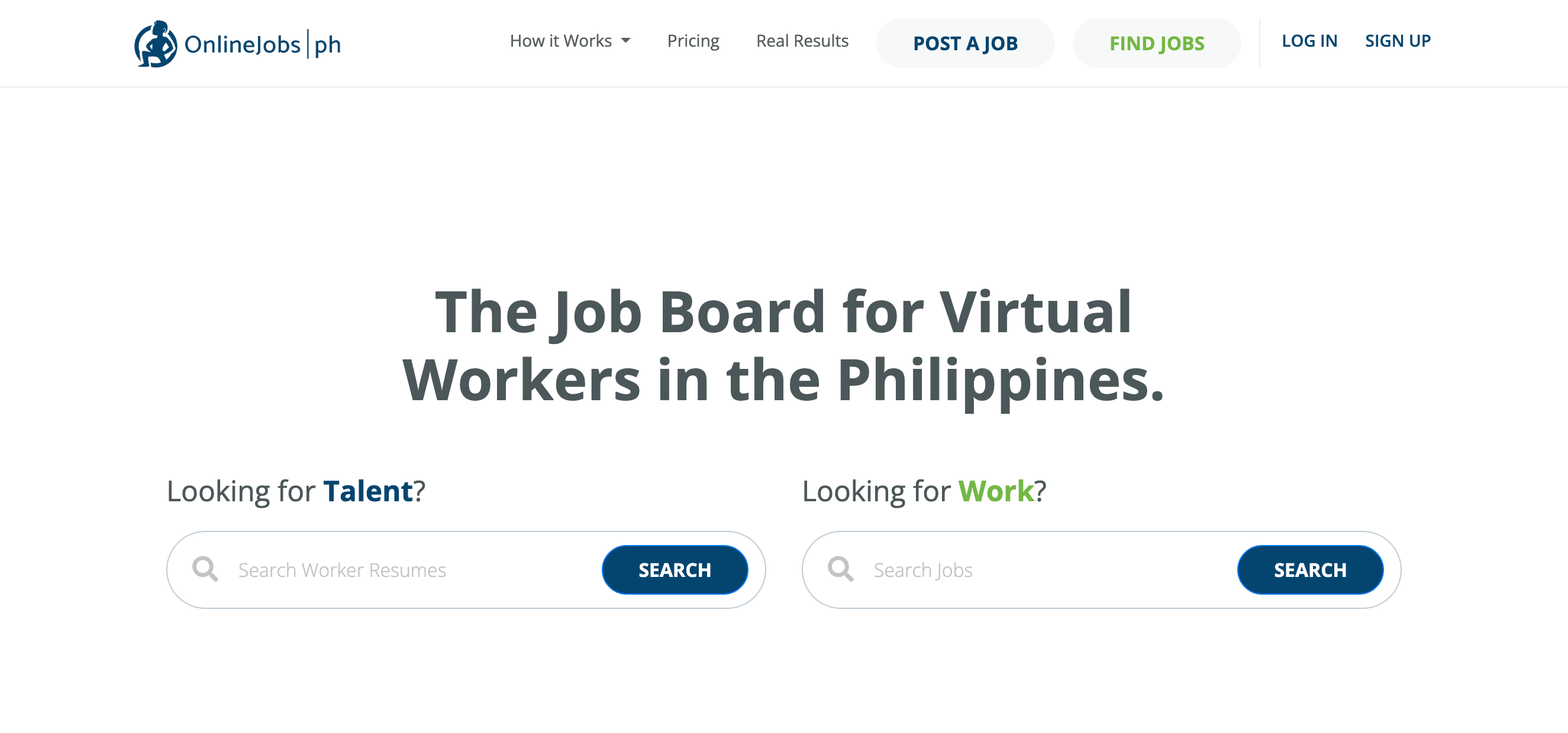 A screenshot of the OnlineJobs.ph home page.
