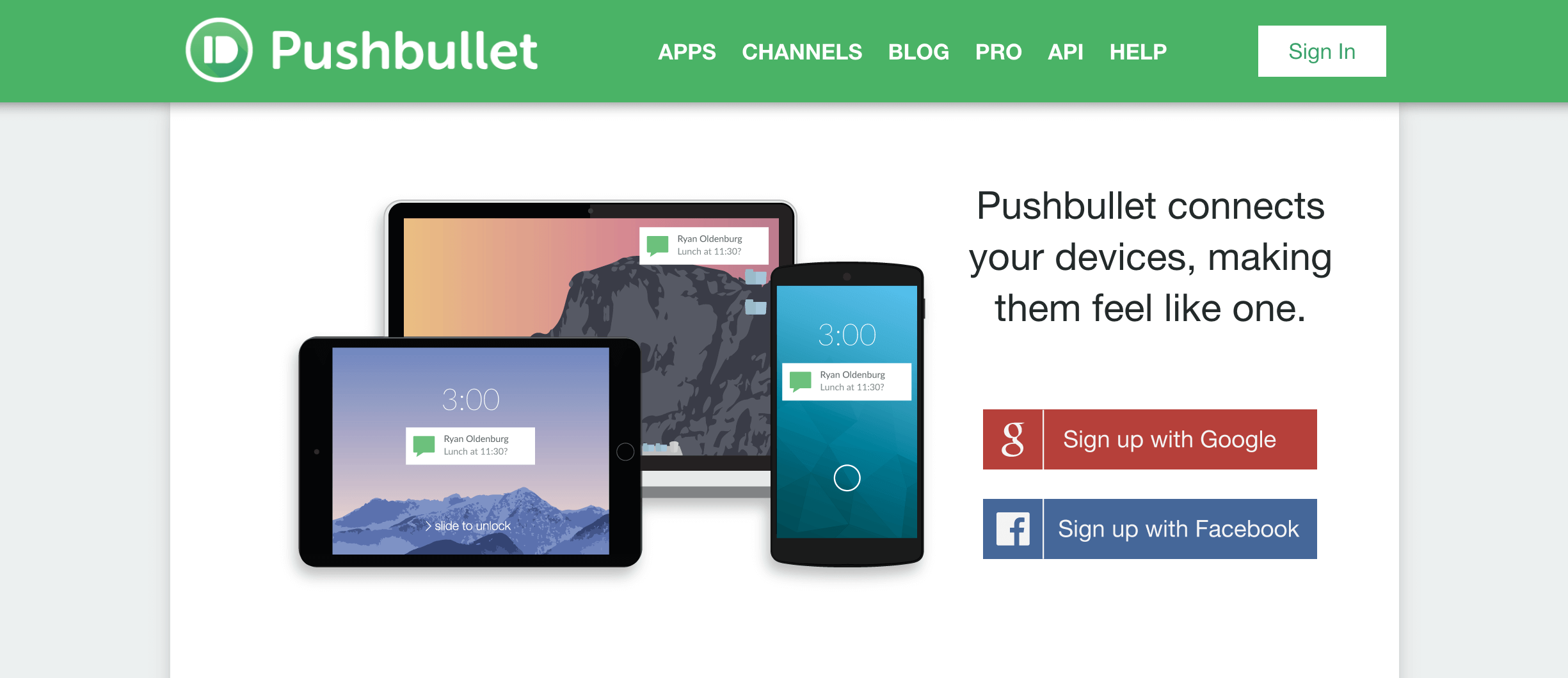 Pushbullet home page