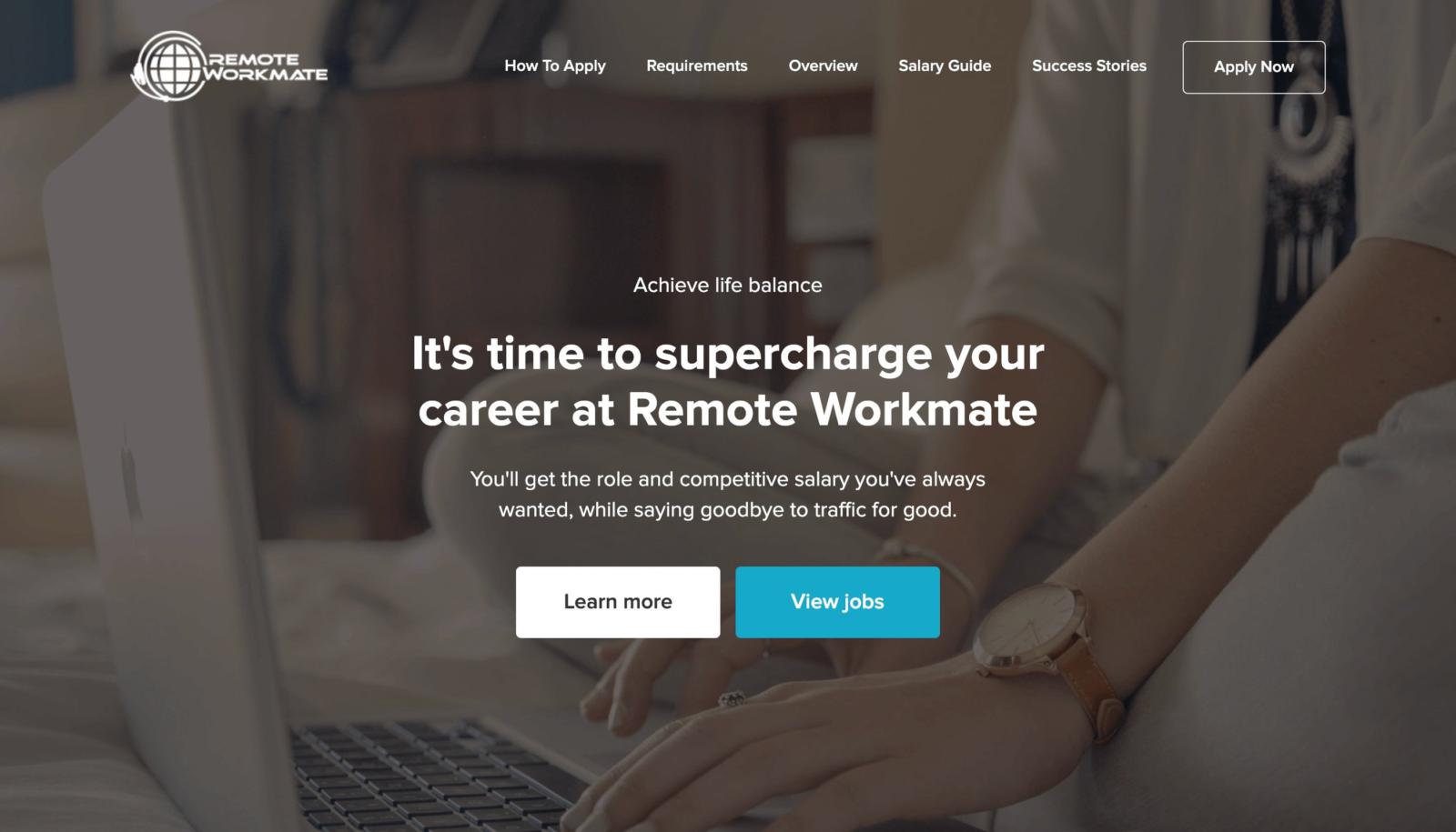 A screenshot of the Remote Workmate home page. 