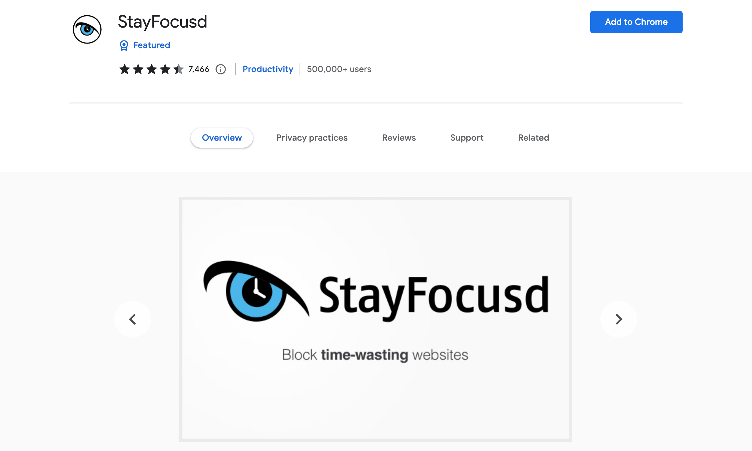 Screenshot of StayFocusd Chrome extension page