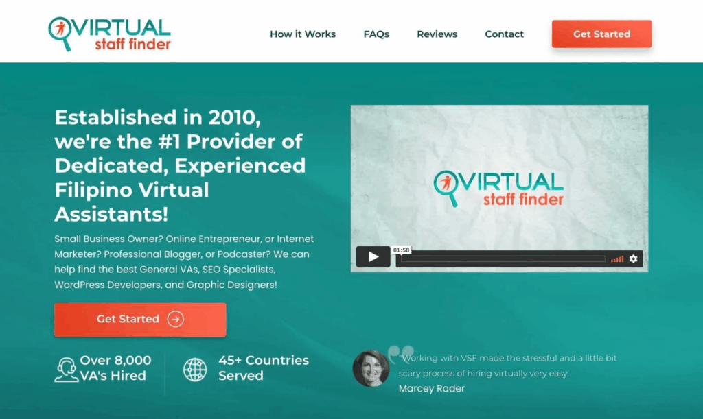 Virtual Staff Finder homepage
