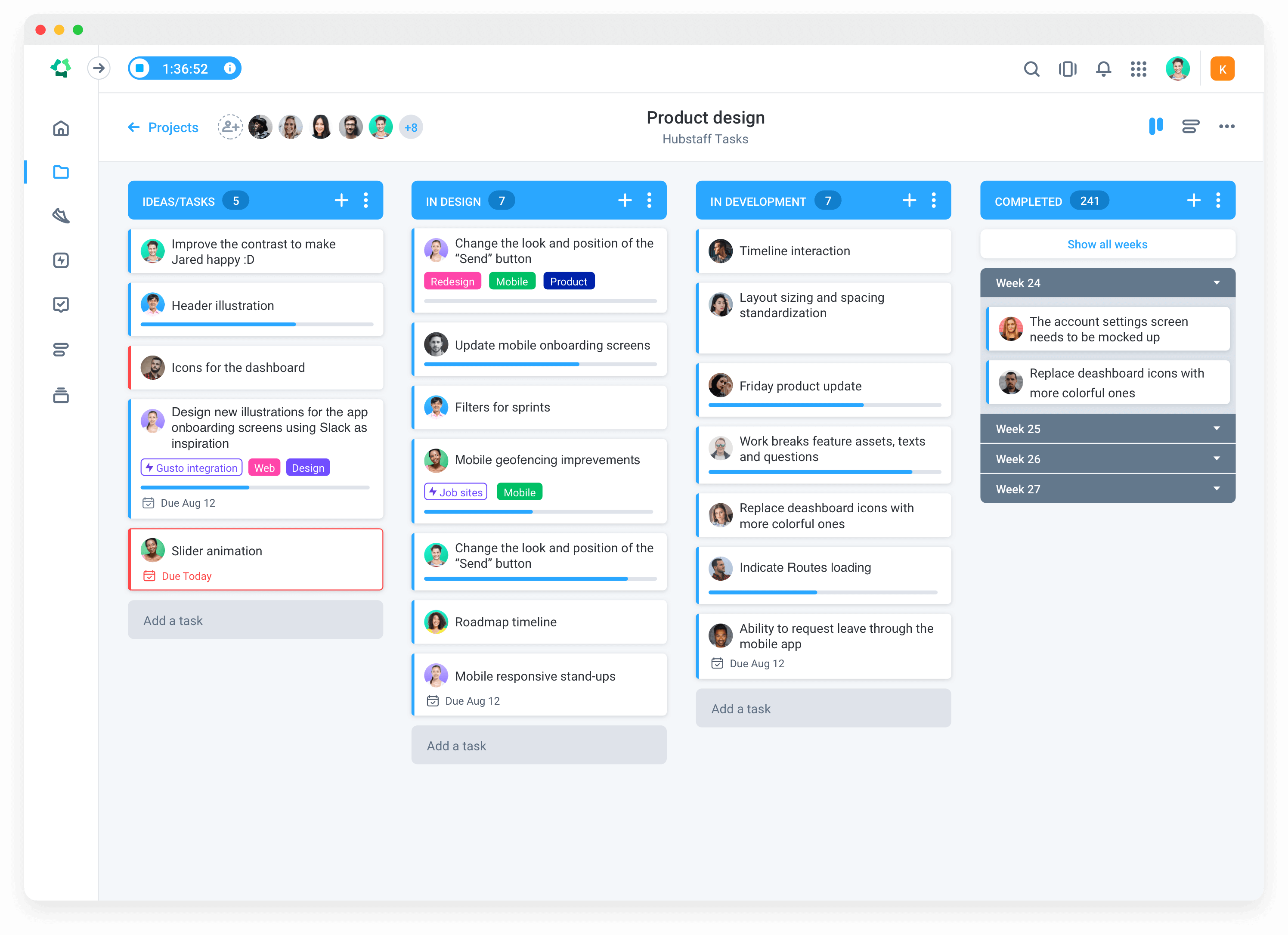 With Hubstaff Tasks, you’ll have access to powerful Kanban-style boards.