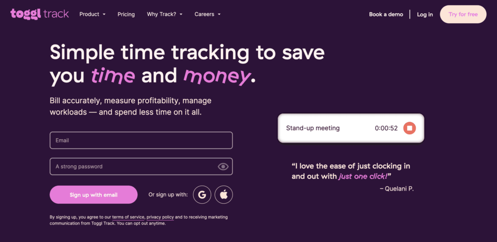 Toggl time tracking app
