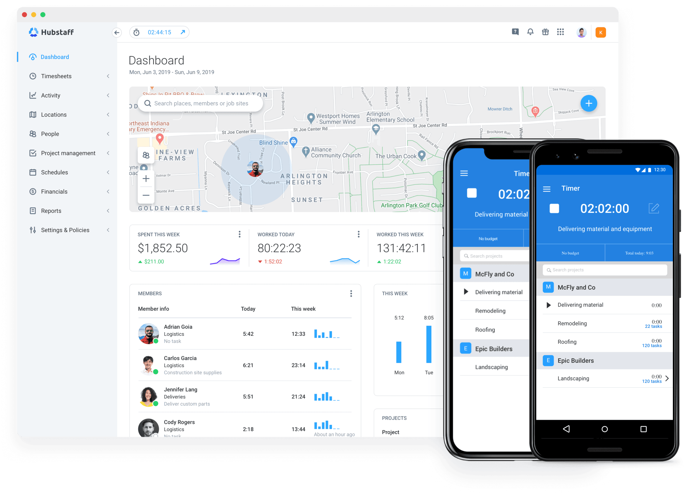 Hubstaff dashboard for desktop and mobile apps