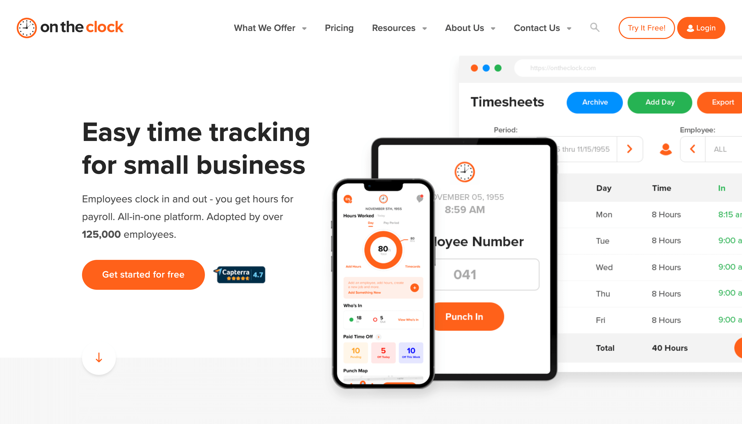 OnTheClock homepage