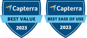 Capterra badges for Best Value and Best Ease of Use 2023