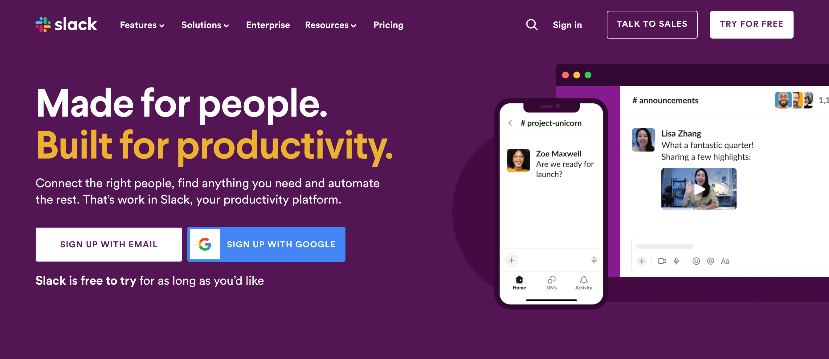 Slack homepage