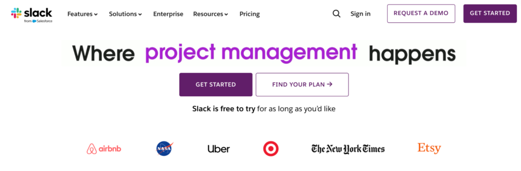 Slack homepage