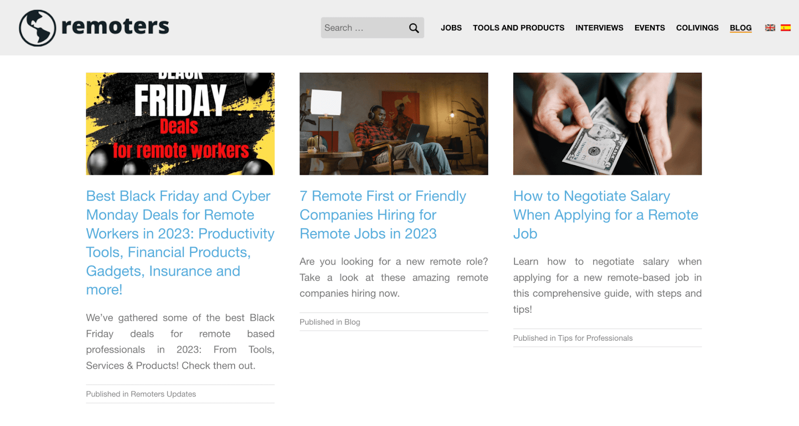 A screenshot of the Remoters blog