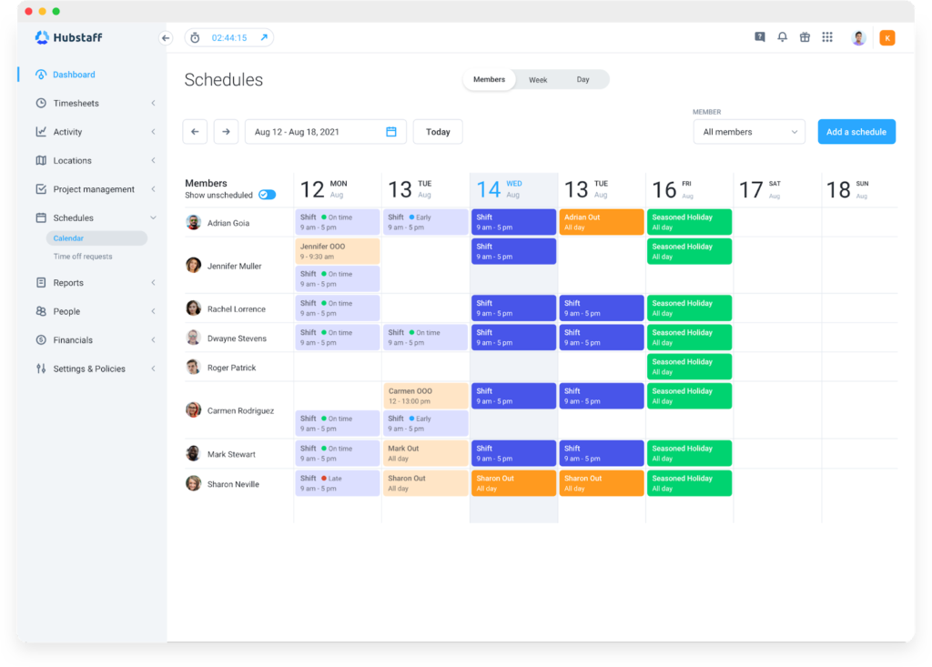 Hubstaff scheduling features