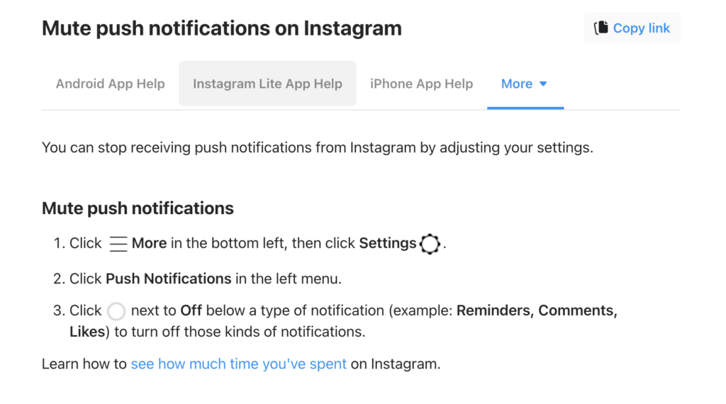 Mute push notifications on Instagram