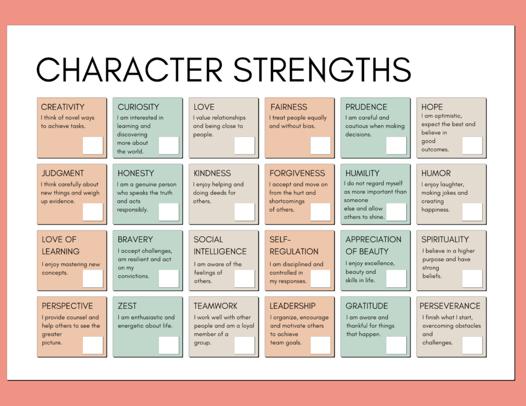 Character strengths checklist