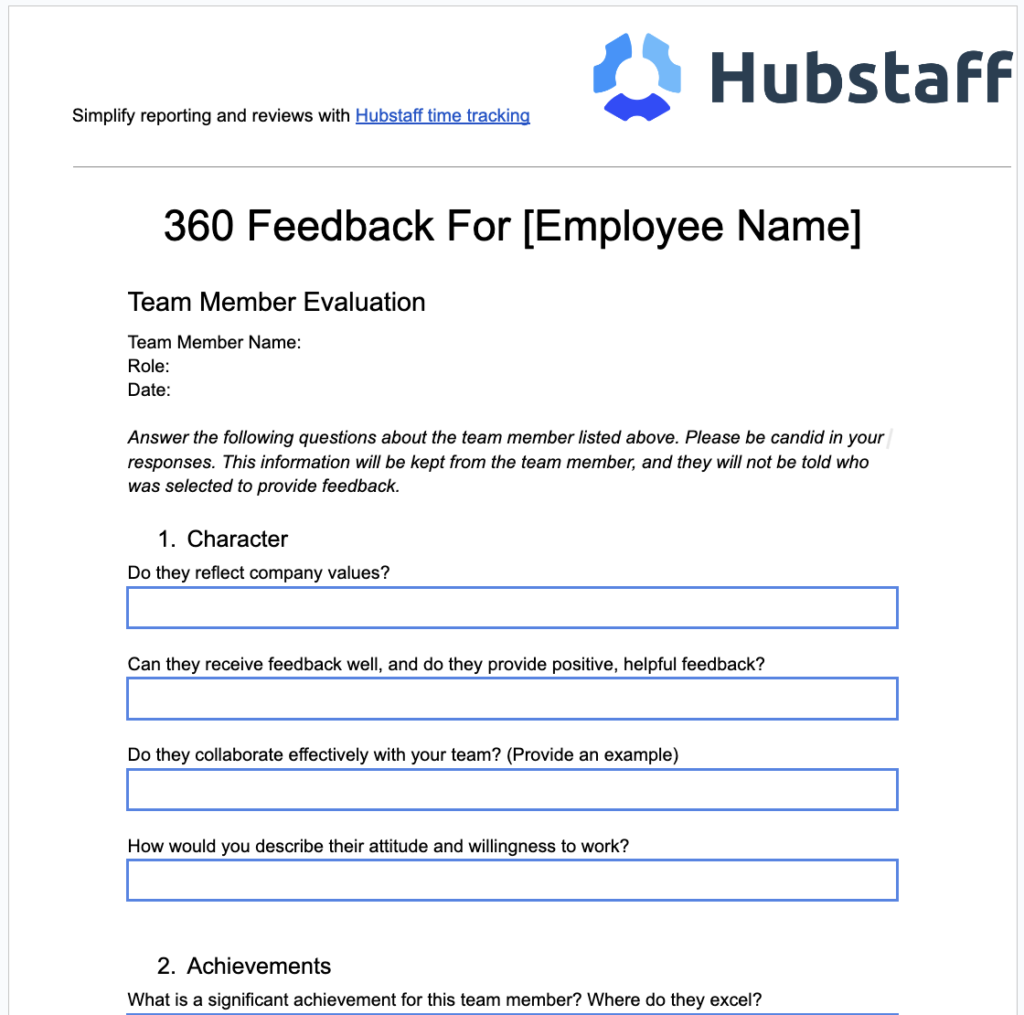 Hubstaff 360 review template