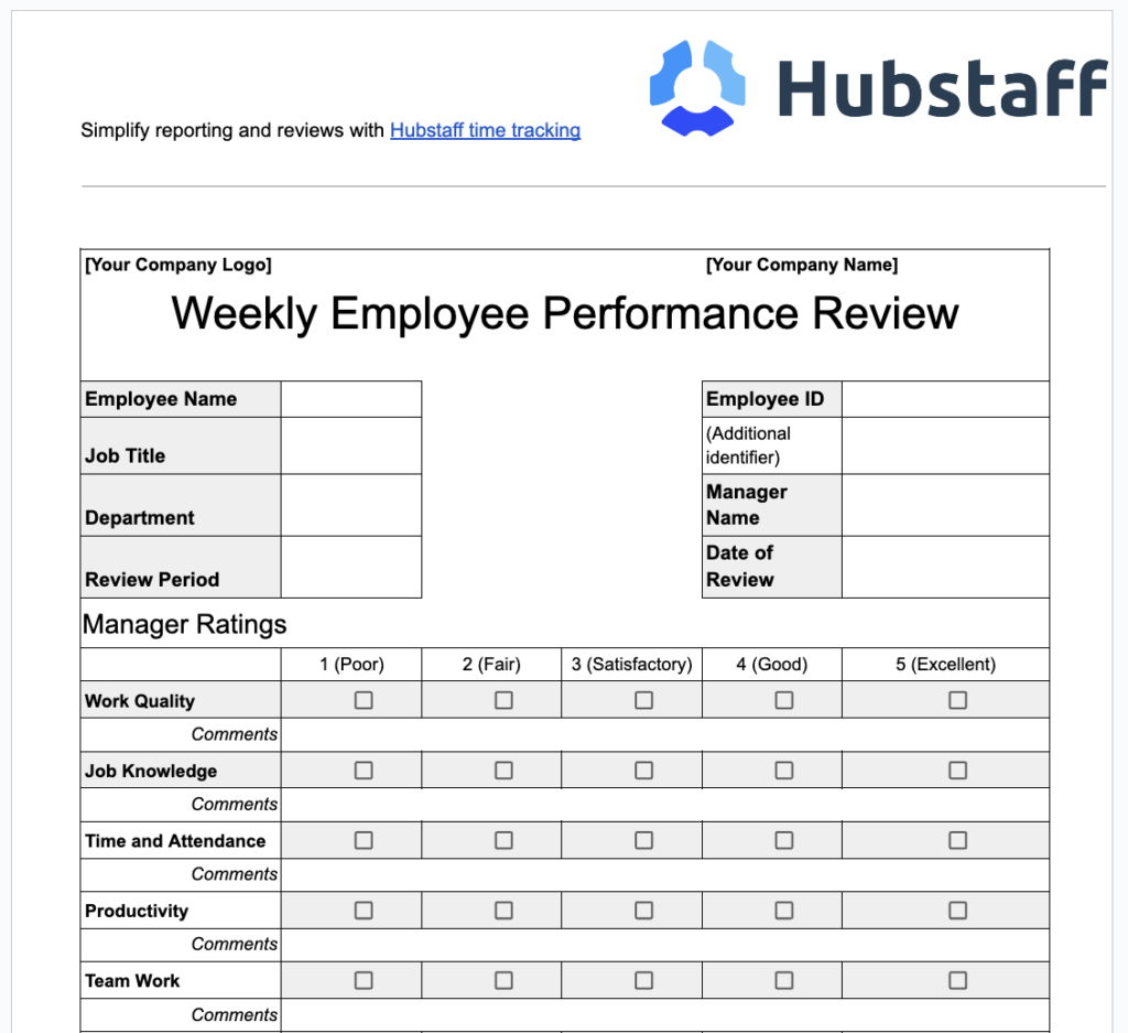 Weekly review template