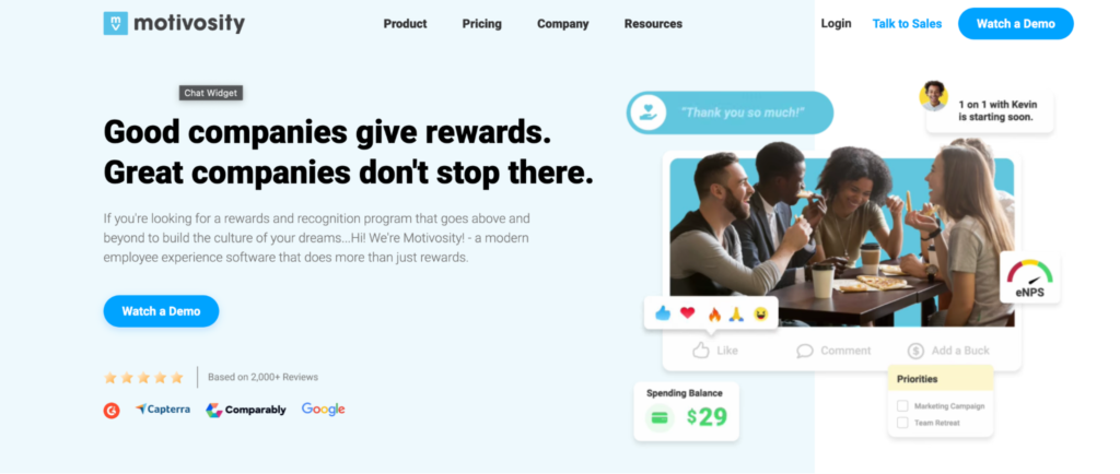 Motivosity offers employee engagement tool support through rewards and recognition