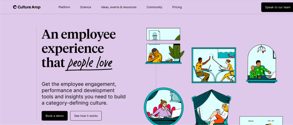 Culture Amp homepage, showing its employee engagement tool