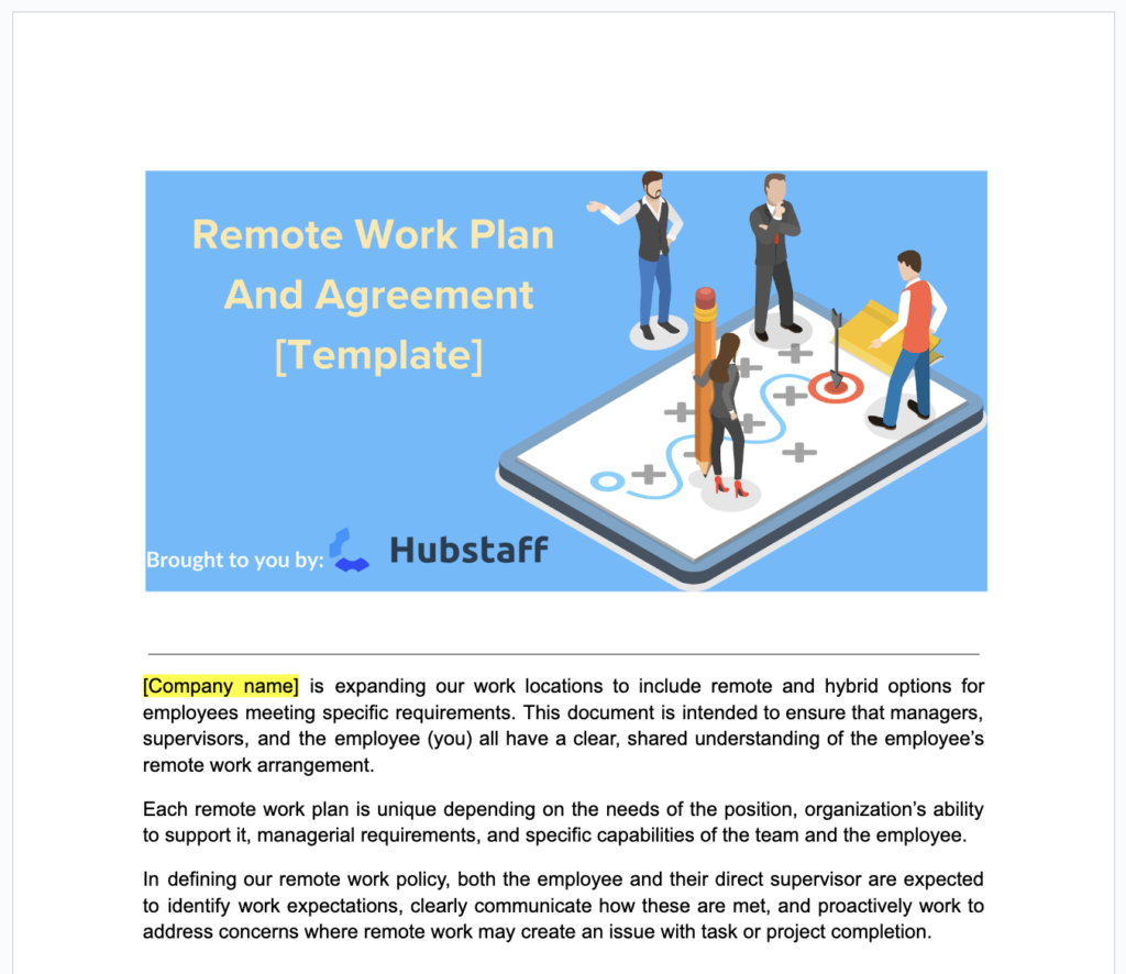 Remote work plan and agreement template