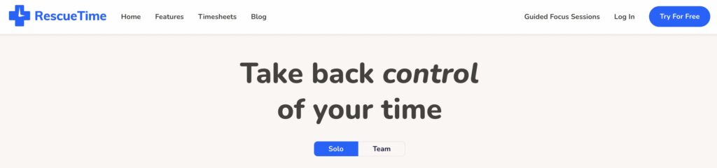 Rescue Time homepage 2025