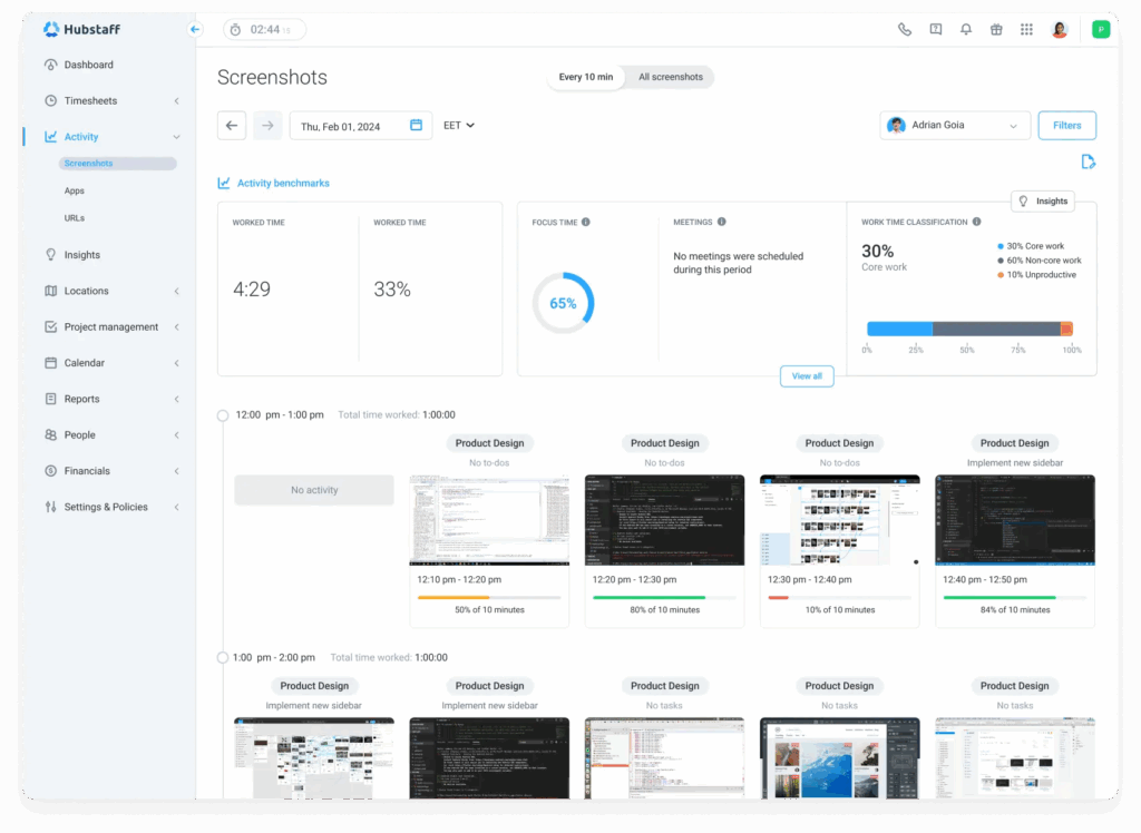 Hubstaff productivity monitoring dashboard for remote teams