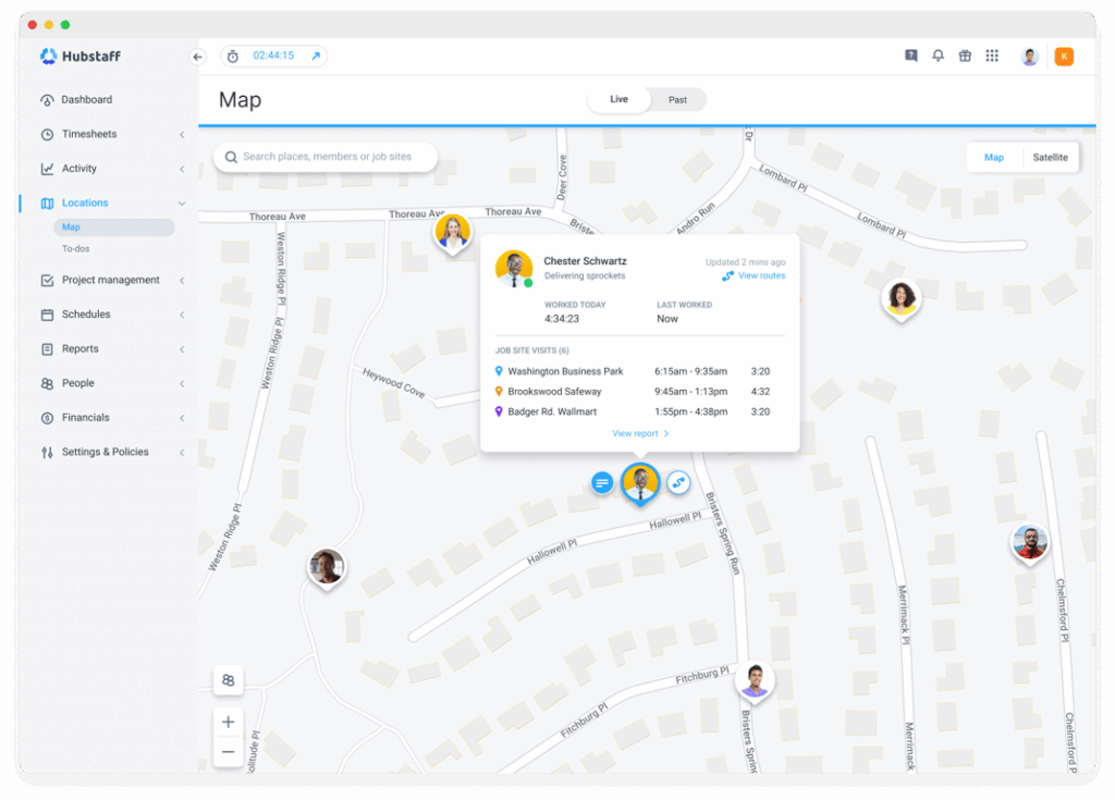 Screenshot of Hubstaff dashboard showcasing location map.