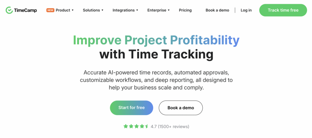 Timecamp homepage 2026