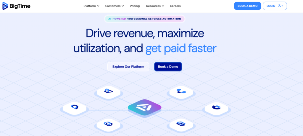 A screenshot of BigTime time tracking software homepage hero section with the headline.
