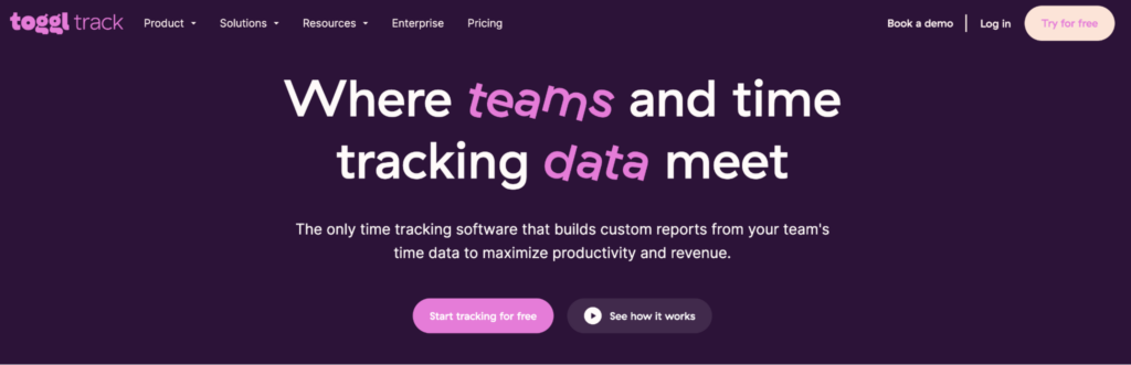 A screenshot of Toggl Track time tracking software homepage hero section with the headline.