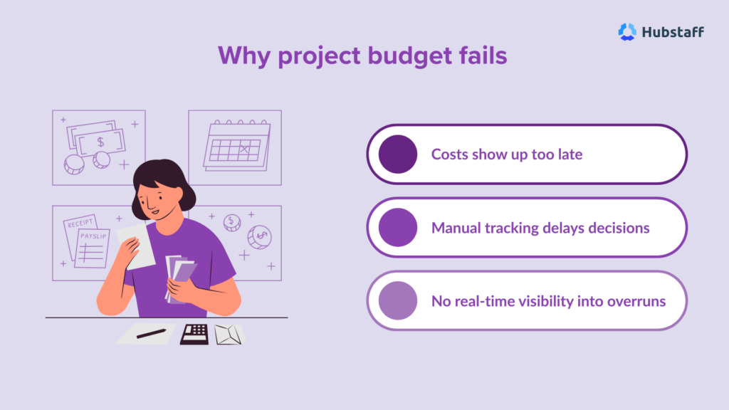 Image lists reasons why project budget fails.