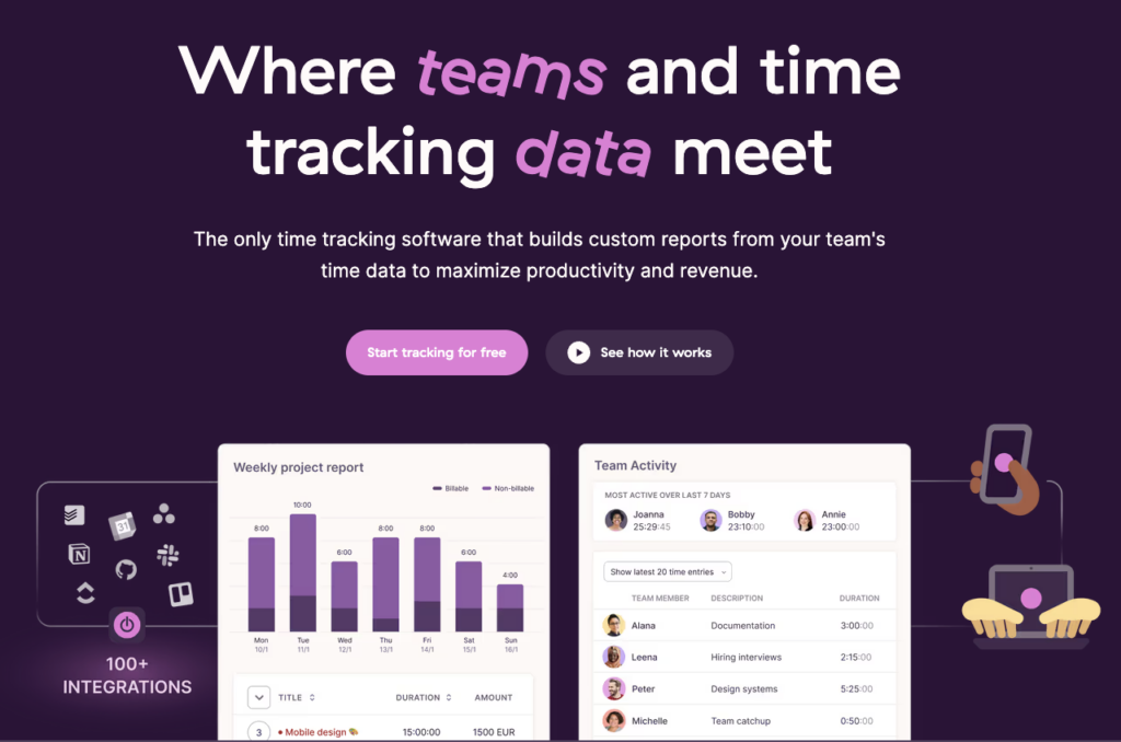 Toggl Track home page hero