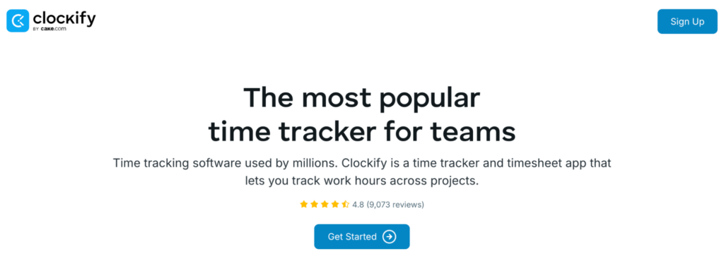 Clockify home page hero