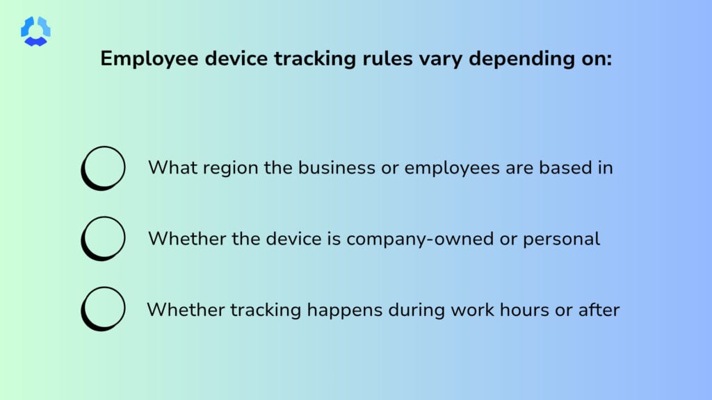 The image shows three employee device tracking rules that companies should follow.